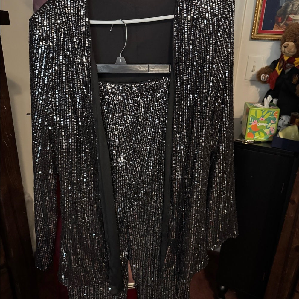 SHEIN Black and Silver Sequin Pantsuit